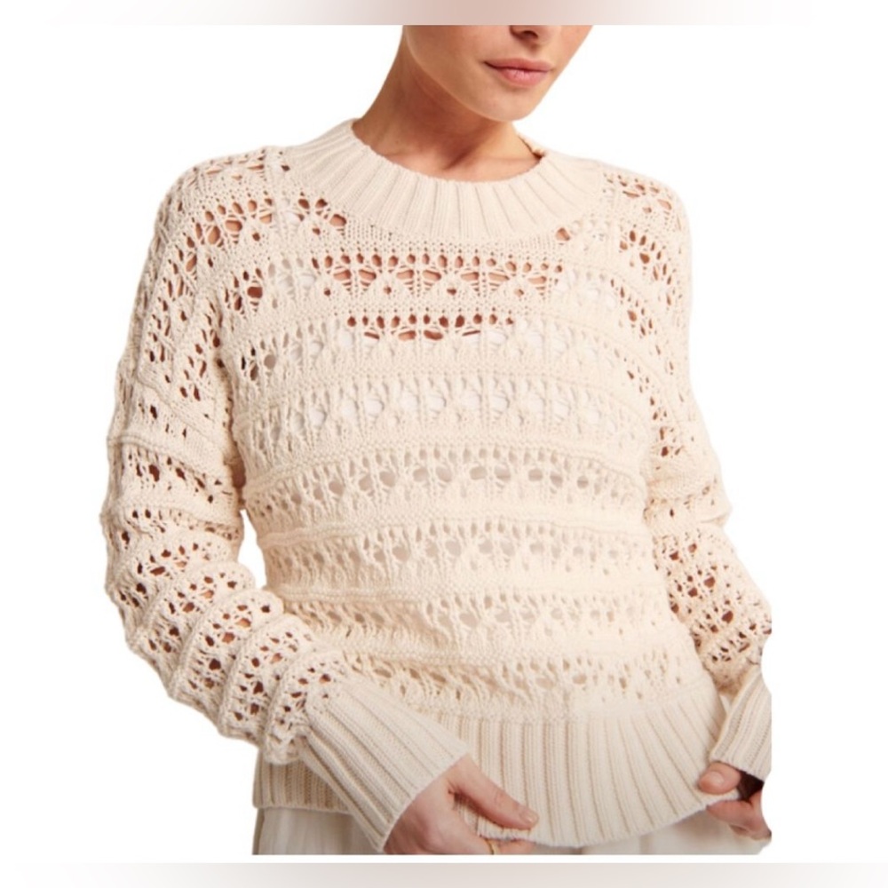 Abercrombie & Fitch Cotton Open Knit Crochet Crewneck Pullover Sweater Small